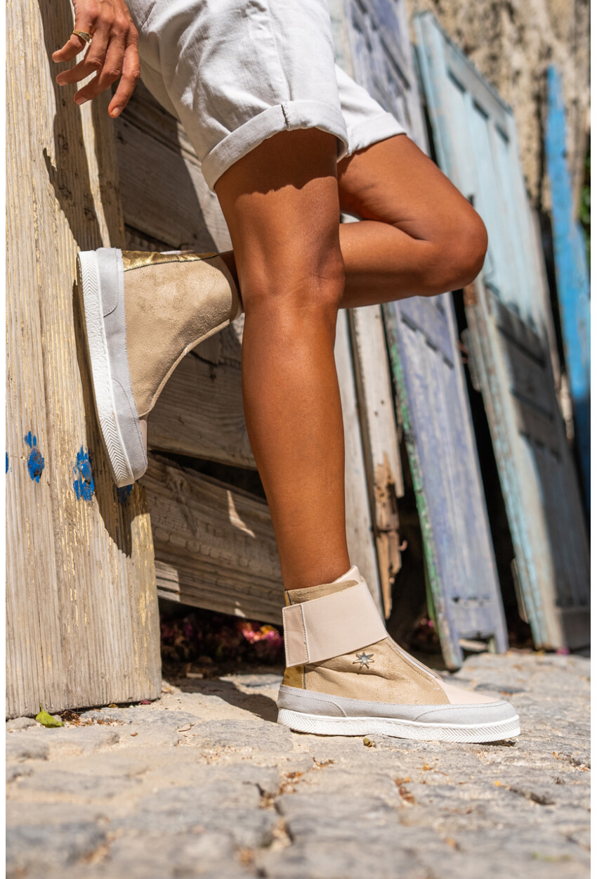 Guki35 Kadın Bej-Gold Günlük Rahat Vegan Compassion High Top Sneaker Gk-Puppis046