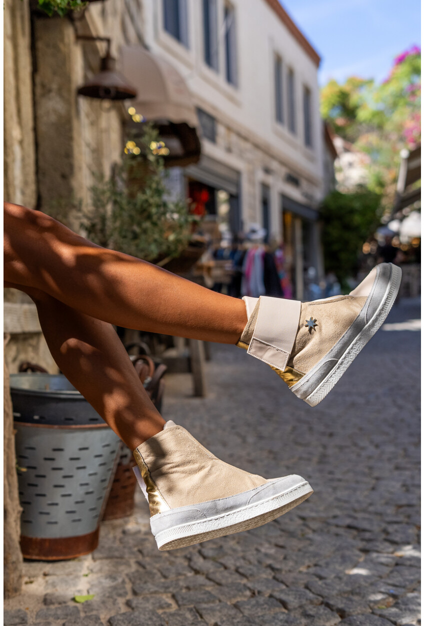Guki35 Kadın Bej-Gold Günlük Rahat Vegan Compassion High Top Sneaker Gk-Puppis046