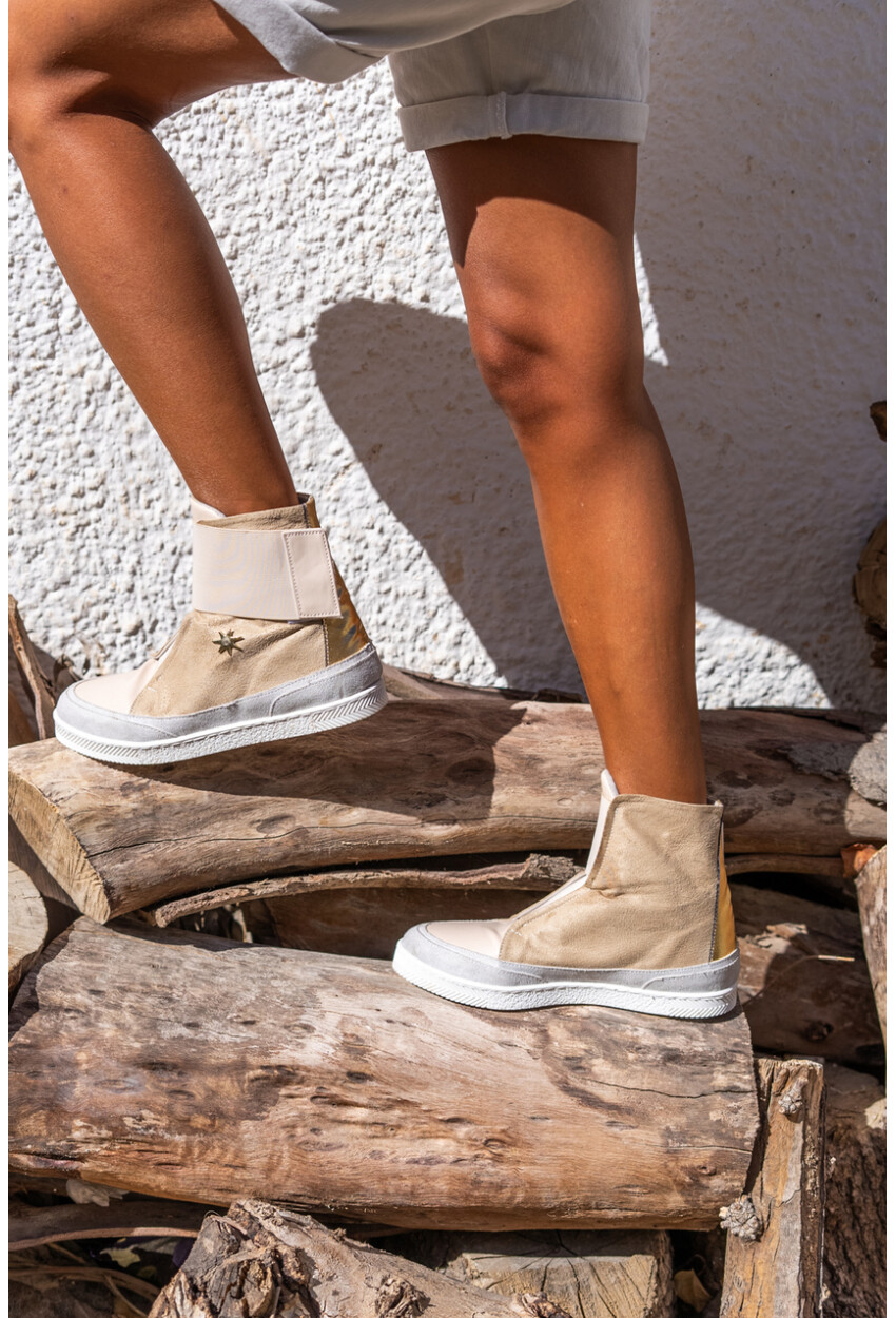 Guki35 Kadın Bej-Gold Günlük Rahat Vegan Compassion High Top Sneaker Gk-Puppis046