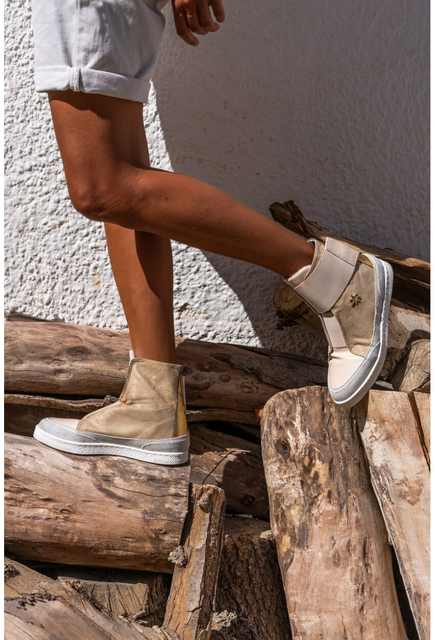 Guki35 Kadın Bej-Gold Günlük Rahat Vegan Compassion High Top Sneaker Gk-Puppis046