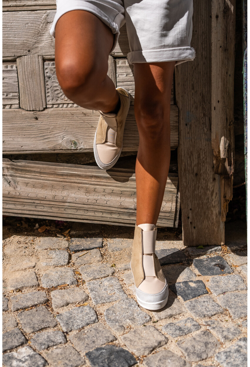Guki35 Kadın Bej-Gold Günlük Rahat Vegan Compassion High Top Sneaker Gk-Puppis046