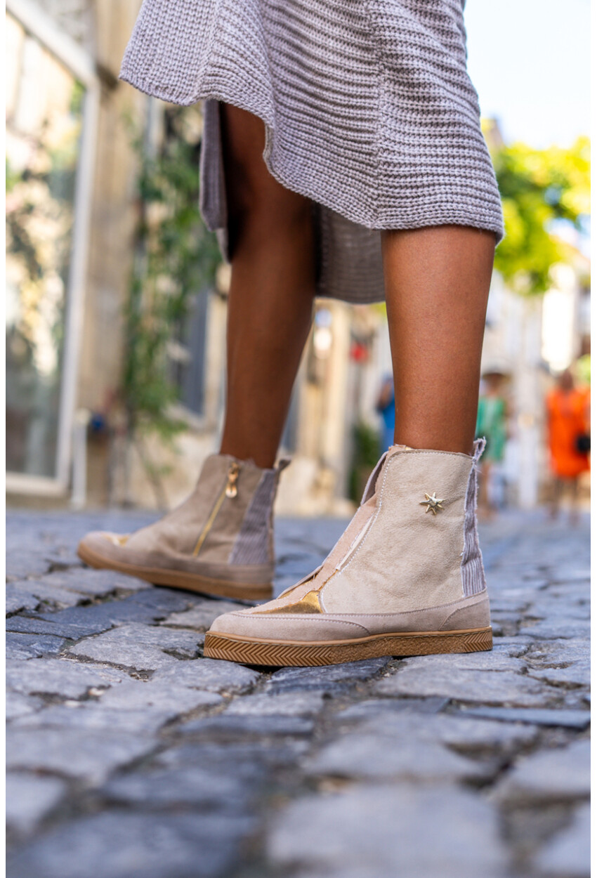 Guki35 Kadın Bej Günlük Rahat Vegan Moment High Top Sneaker Gk-Earendel067