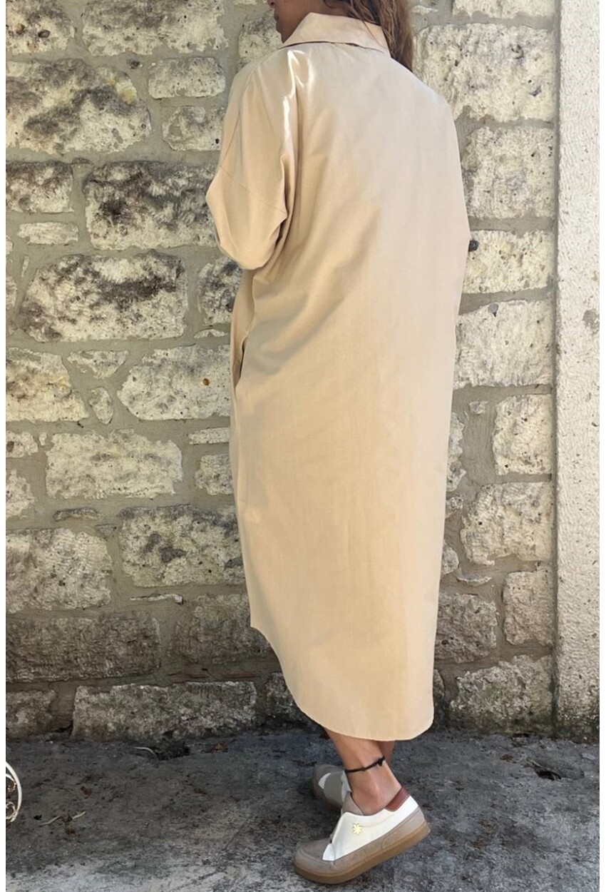 Bej Poplin Uzun Cepli Gömlek Elbise BST700-3555