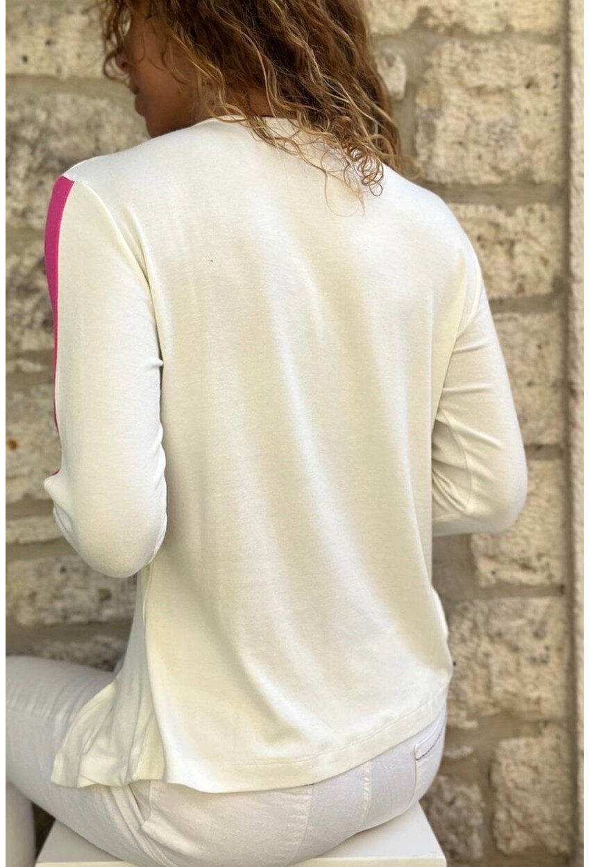 Kadın Beyaz Asimetrik Kesim Şerit Detaylı Salaş Bluz BST700-3586