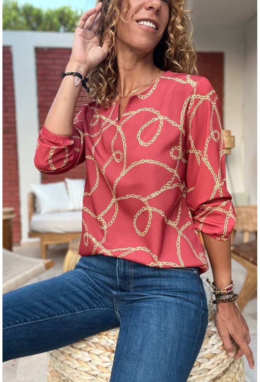 Kadın Bordo Yakası Yırtmaçlı Krep Bluz Gk-Bst2841