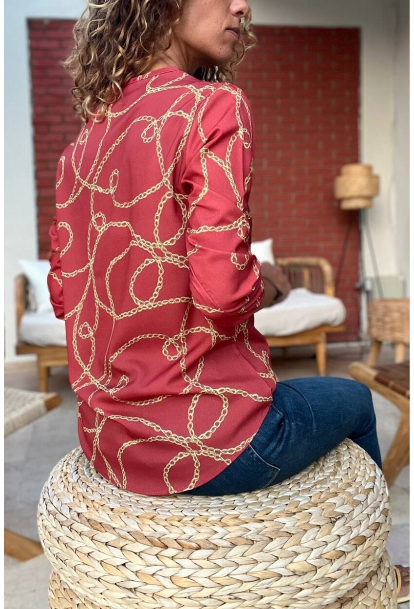 Kadın Bordo Yakası Yırtmaçlı Krep Bluz Gk-Bst2841