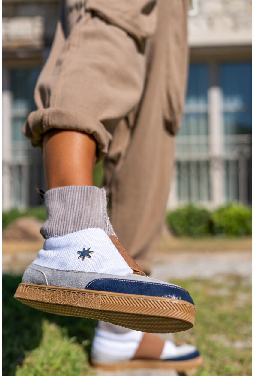Guki35 Kadın Camel-Beyaz Günlük Rahat Vegan İnspiration High Top Sneaker Gk-Venüs059