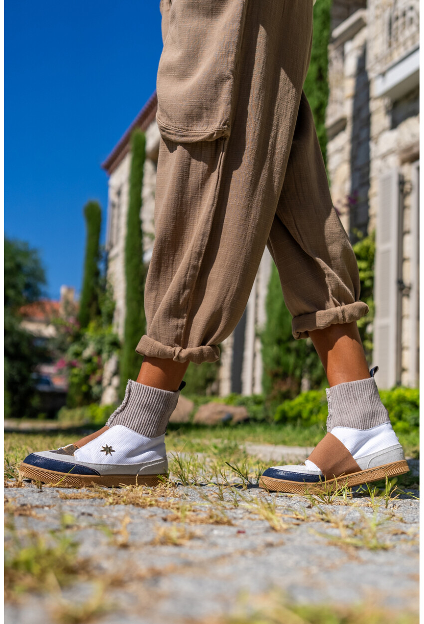 Guki35 Kadın Camel-Beyaz Günlük Rahat Vegan İnspiration High Top Sneaker Gk-Venüs059