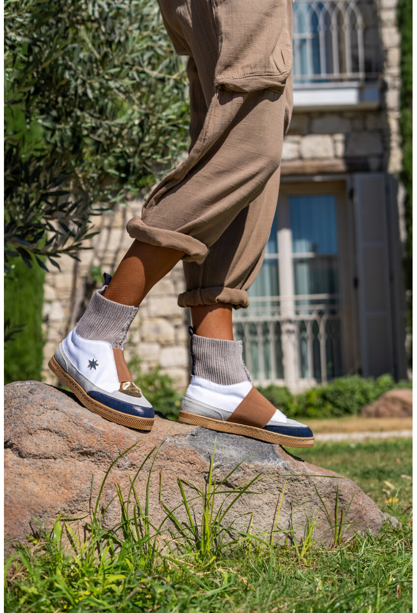 Guki35 Kadın Camel-Beyaz Günlük Rahat Vegan İnspiration High Top Sneaker Gk-Venüs059