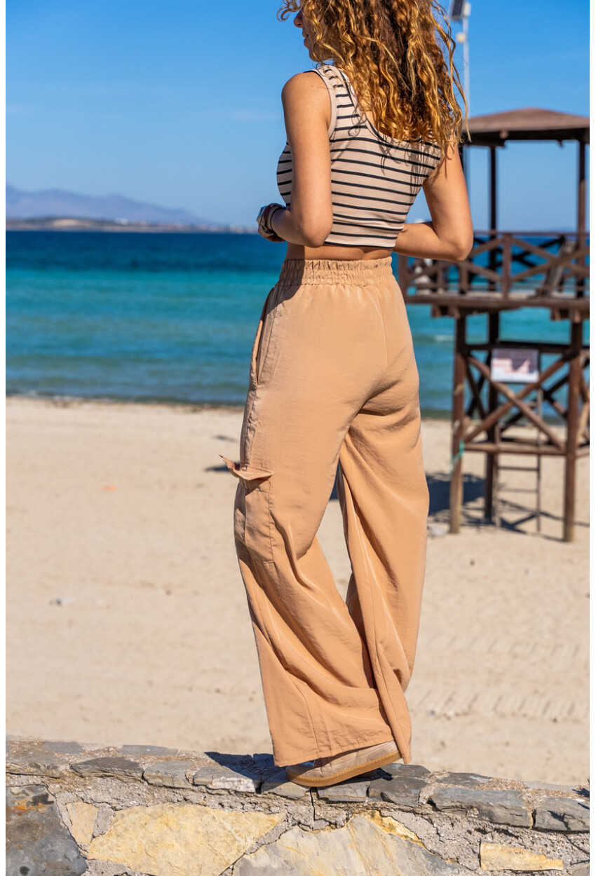 Kadın Camel Yanı Cepli Beli Lastikli Bol Paça Salaş Pantolon BST700-3600