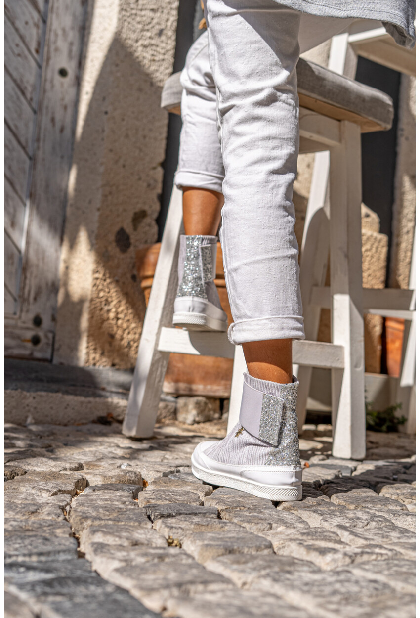 Guki35 Kadın Gri-Beyaz Günlük Rahat Vegan Hug High Top Sneaker Gk-Puppis045