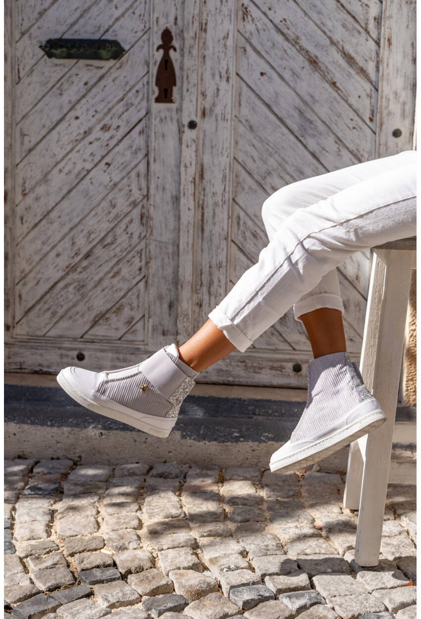 Guki35 Kadın Gri-Beyaz Günlük Rahat Vegan Hug High Top Sneaker Gk-Puppis045