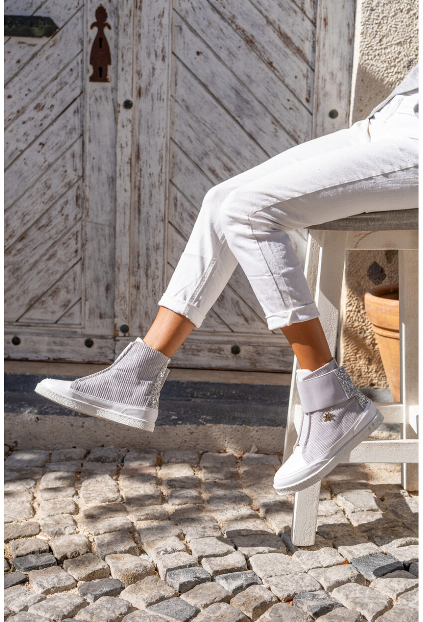Guki35 Kadın Gri-Beyaz Günlük Rahat Vegan Hug High Top Sneaker Gk-Puppis045