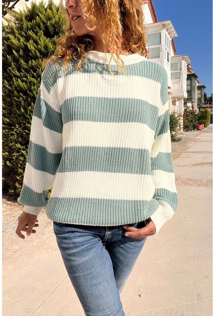 Kadın Gri Çizgili Yumuşak Dokulu Salaş Kazak CCK41001