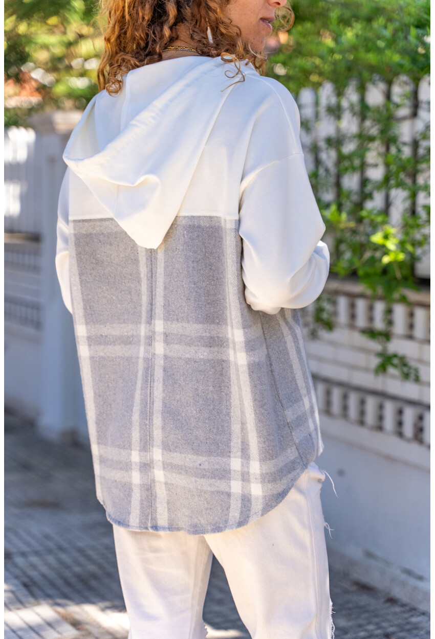 Kadın Gri Kapüşonlu Desenli Garnili Salaş Sweatshirt BST700-3565