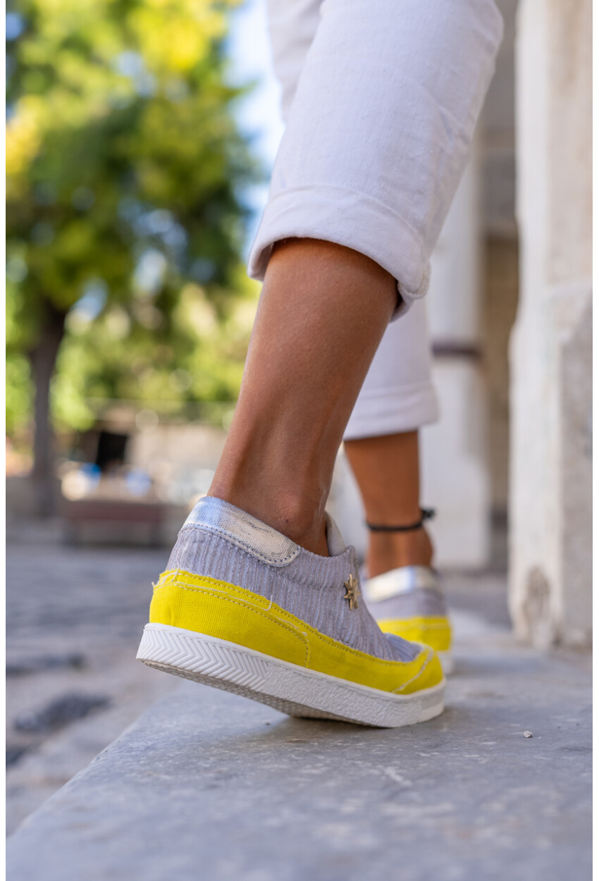 Guki35 Kadın Gri-Sarı Günlük Rahat Vegan Practical Sneaker Gk-Spica056