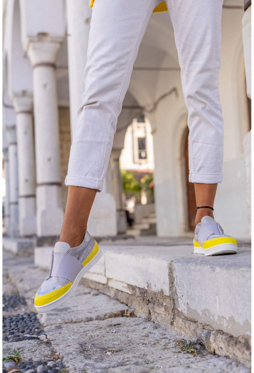Guki35 Kadın Gri-Sarı Günlük Rahat Vegan Practical Sneaker Gk-Spica056