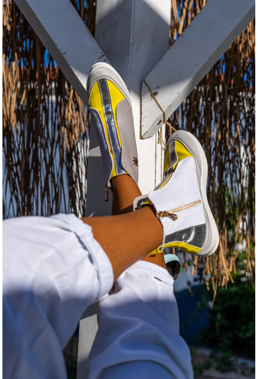 Guki35 Kadın Gri-Sarı Günlük Rahat Vegan Tune High Top Sneaker Gk-Earendel064