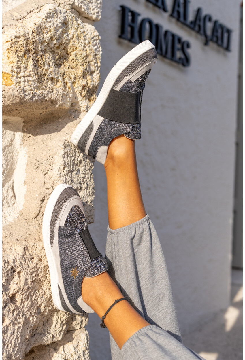 Guki35 Kadın Gri-Siyah Günlük Rahat Vegan Celebration Sneaker Gk-Spica055