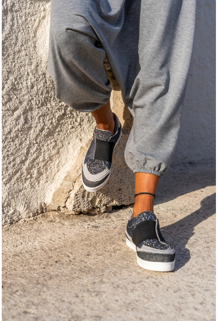 Guki35 Kadın Gri-Siyah Günlük Rahat Vegan Celebration Sneaker Gk-Spica055