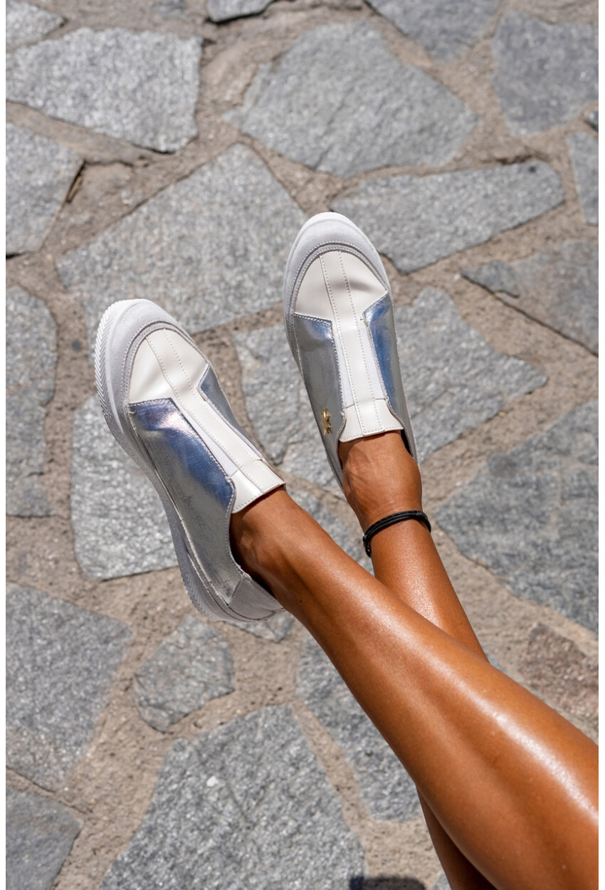 Guki35 Kadın Gümüş-Gri Günlük Rahat Vegan Star Sneaker
