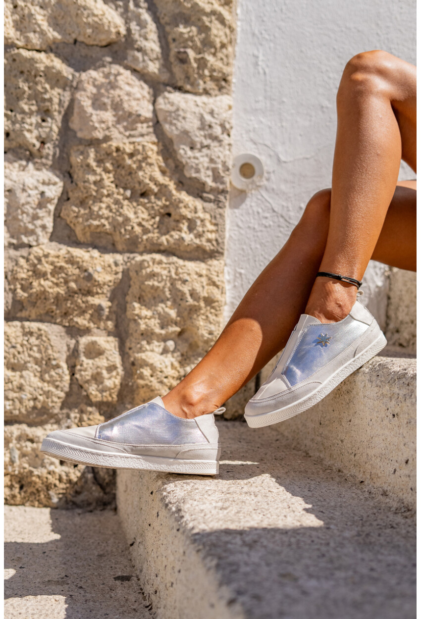 Guki35 Kadın Gümüş-Gri Günlük Rahat Vegan Star Sneaker