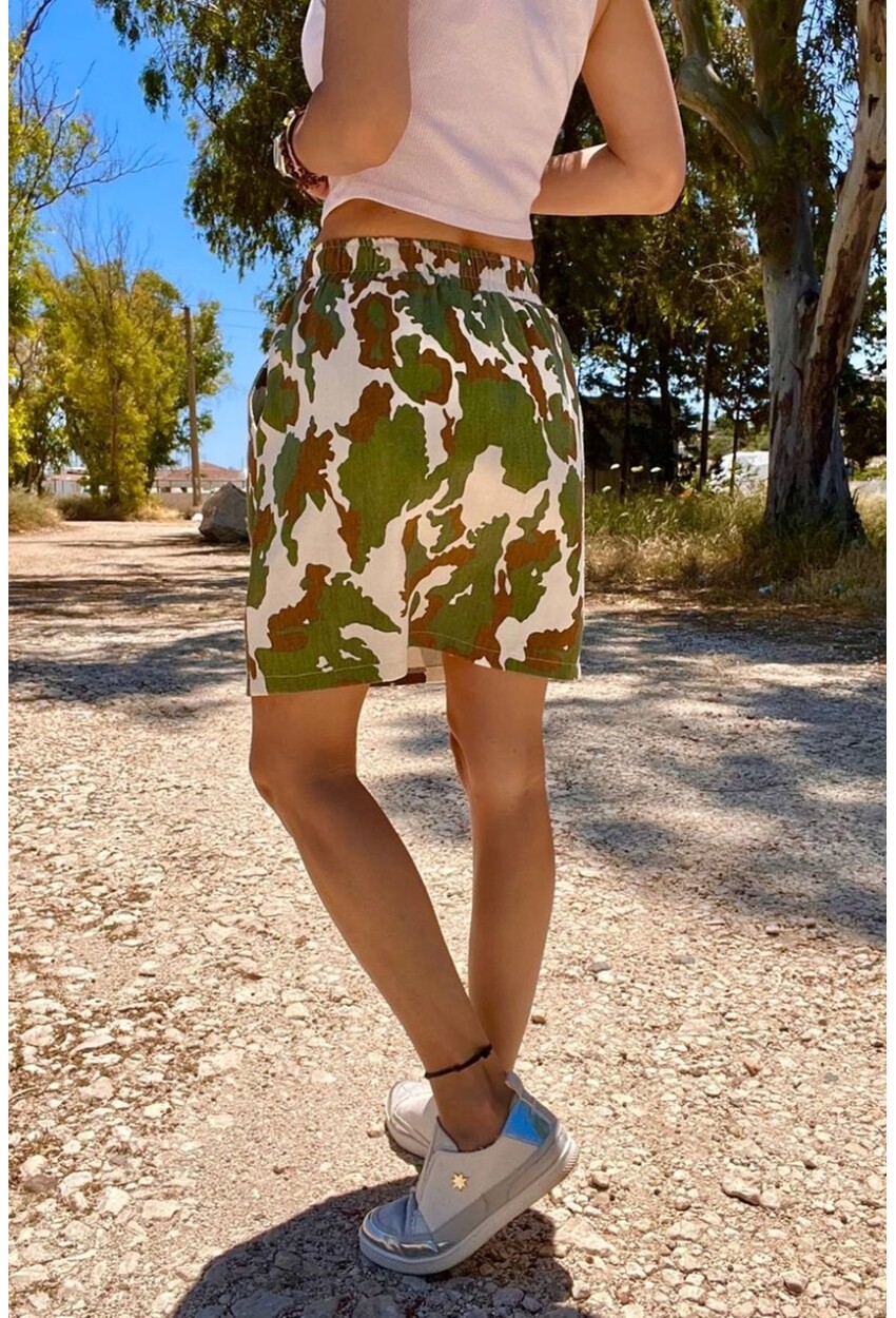 Kadın Kamuflaj Beli Lastikli Cepli Kamuflaj Desen Gabardin Mini Etek BST3640
