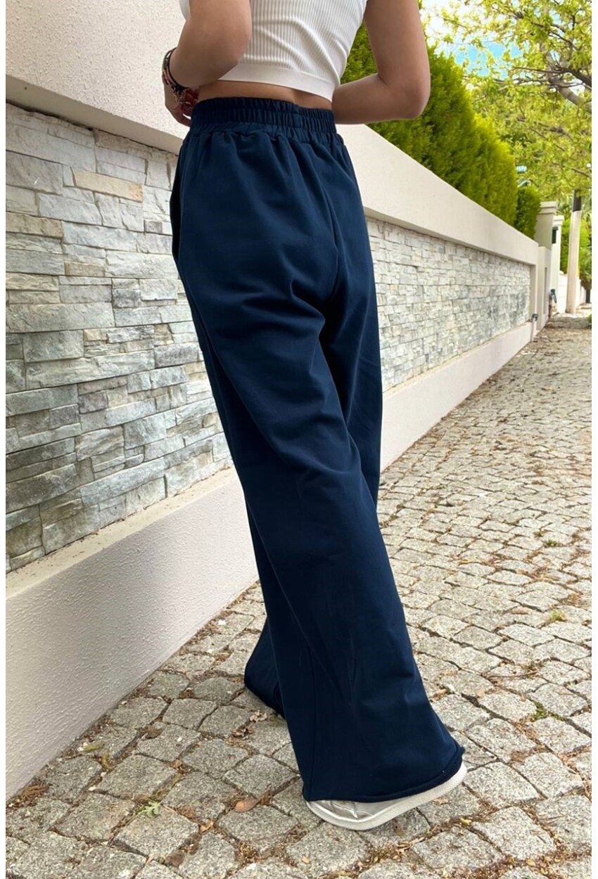 Kadın Lacivert Beli Lastikli Cepli Palazzo Pantolon BST700-3465