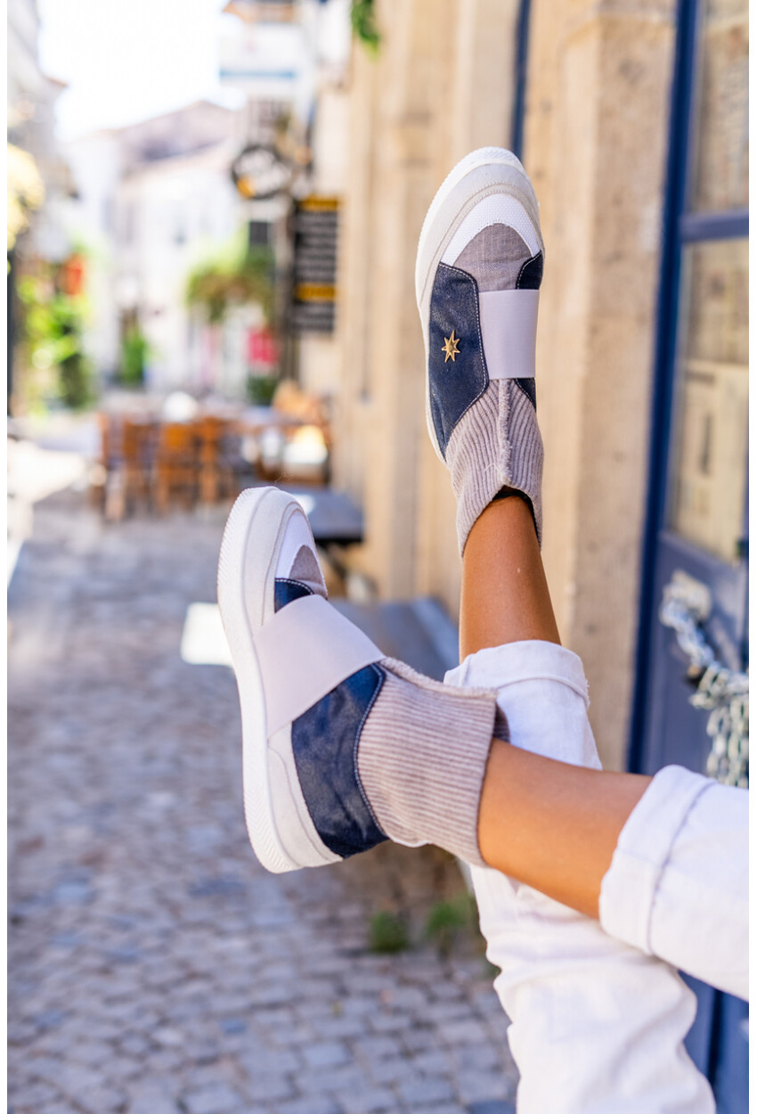 Guki35 Kadın Lacivert-Gri Günlük Rahat Vegan Fi High Top Sneaker Gk-Venüs061