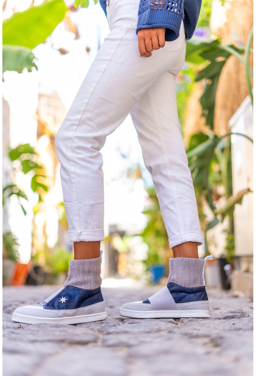Guki35 Kadın Lacivert-Gri Günlük Rahat Vegan Fi High Top Sneaker Gk-Venüs061