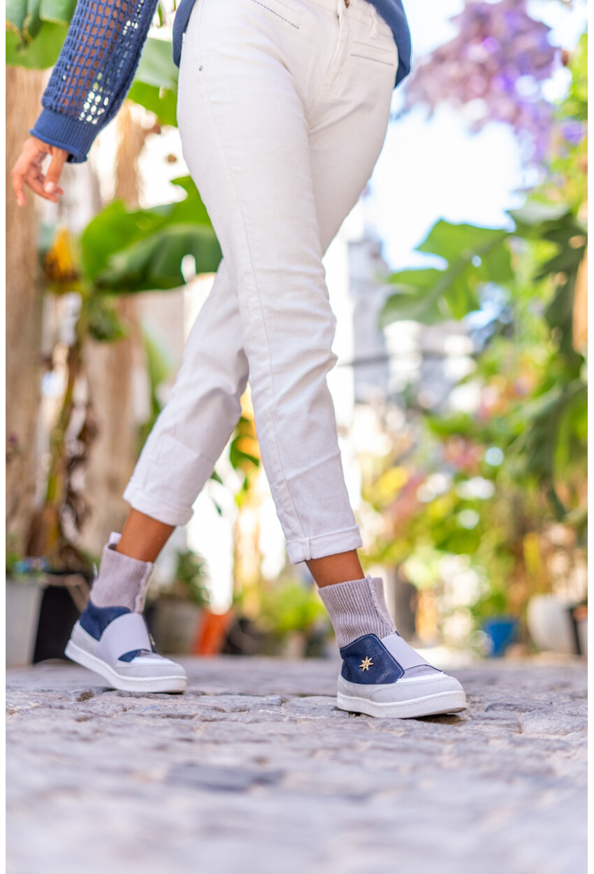 Guki35 Kadın Lacivert-Gri Günlük Rahat Vegan Fi High Top Sneaker Gk-Venüs061