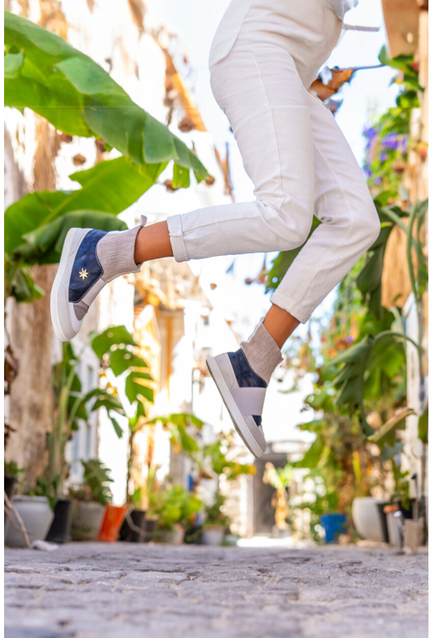 Guki35 Kadın Lacivert-Gri Günlük Rahat Vegan Fi High Top Sneaker Gk-Venüs061