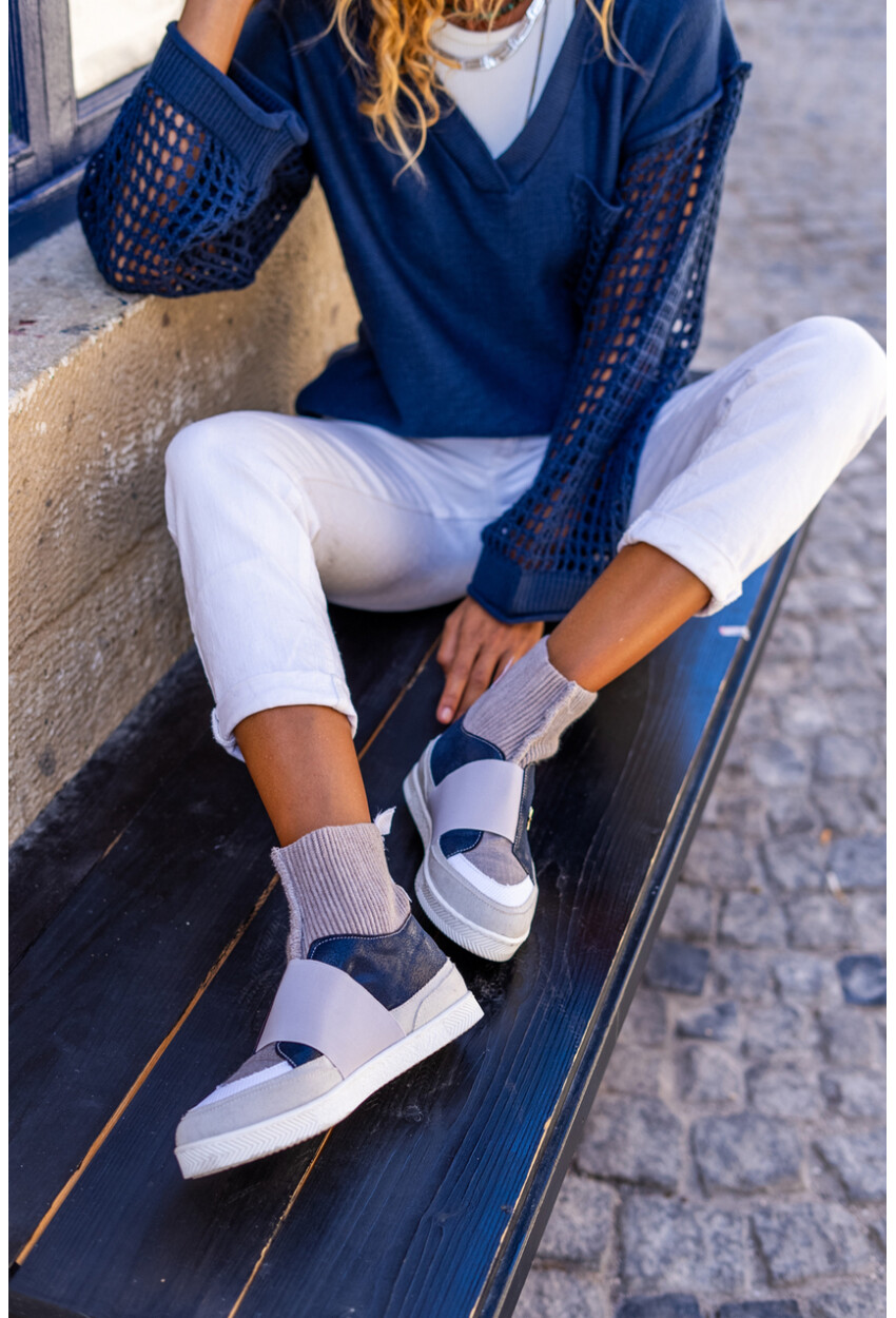 Guki35 Kadın Lacivert-Gri Günlük Rahat Vegan Fi High Top Sneaker Gk-Venüs061