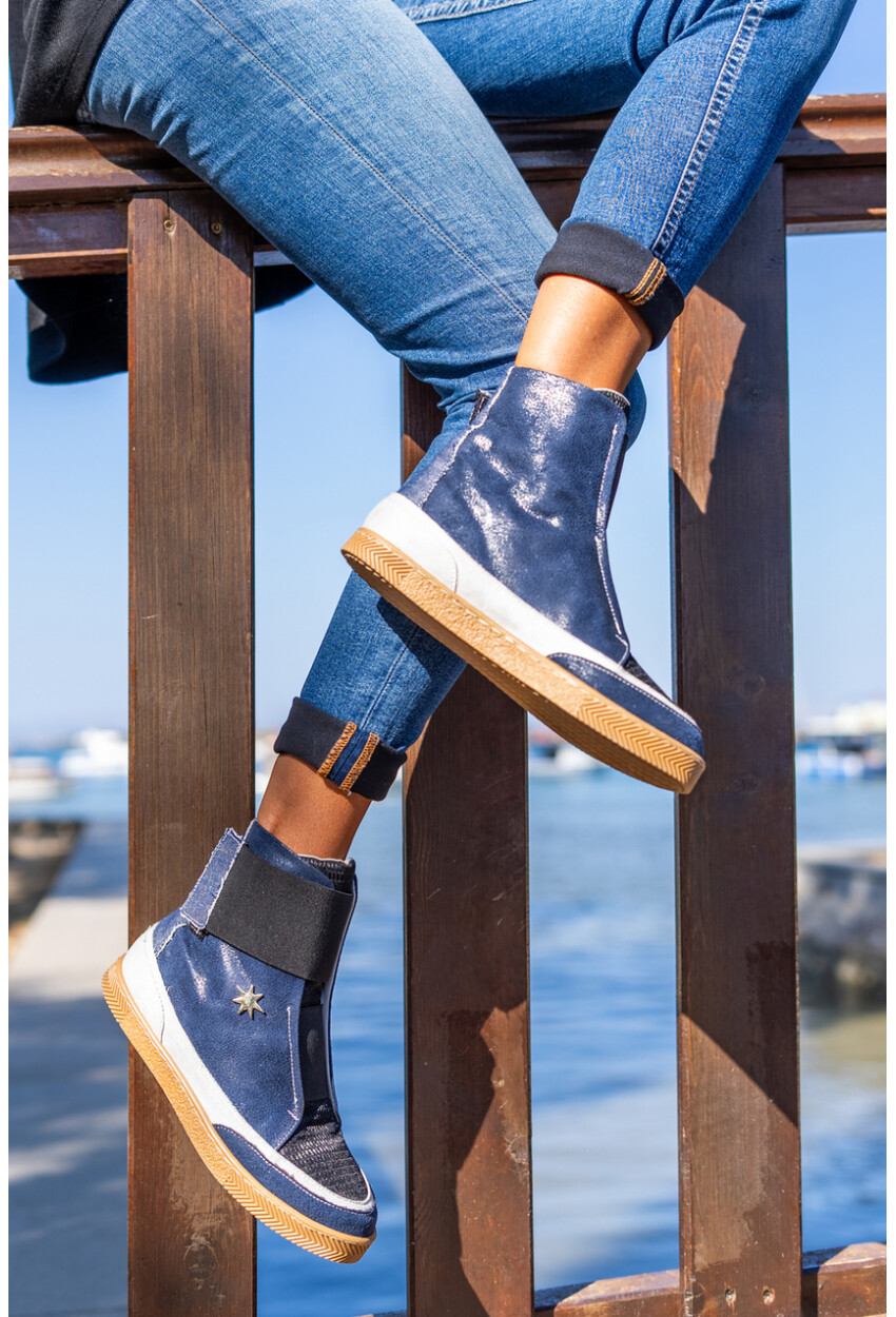 Guki35 Kadın Lacivert-Siyah Günlük Rahat Vegan Cool High Top Sneaker Gk-Puppis042