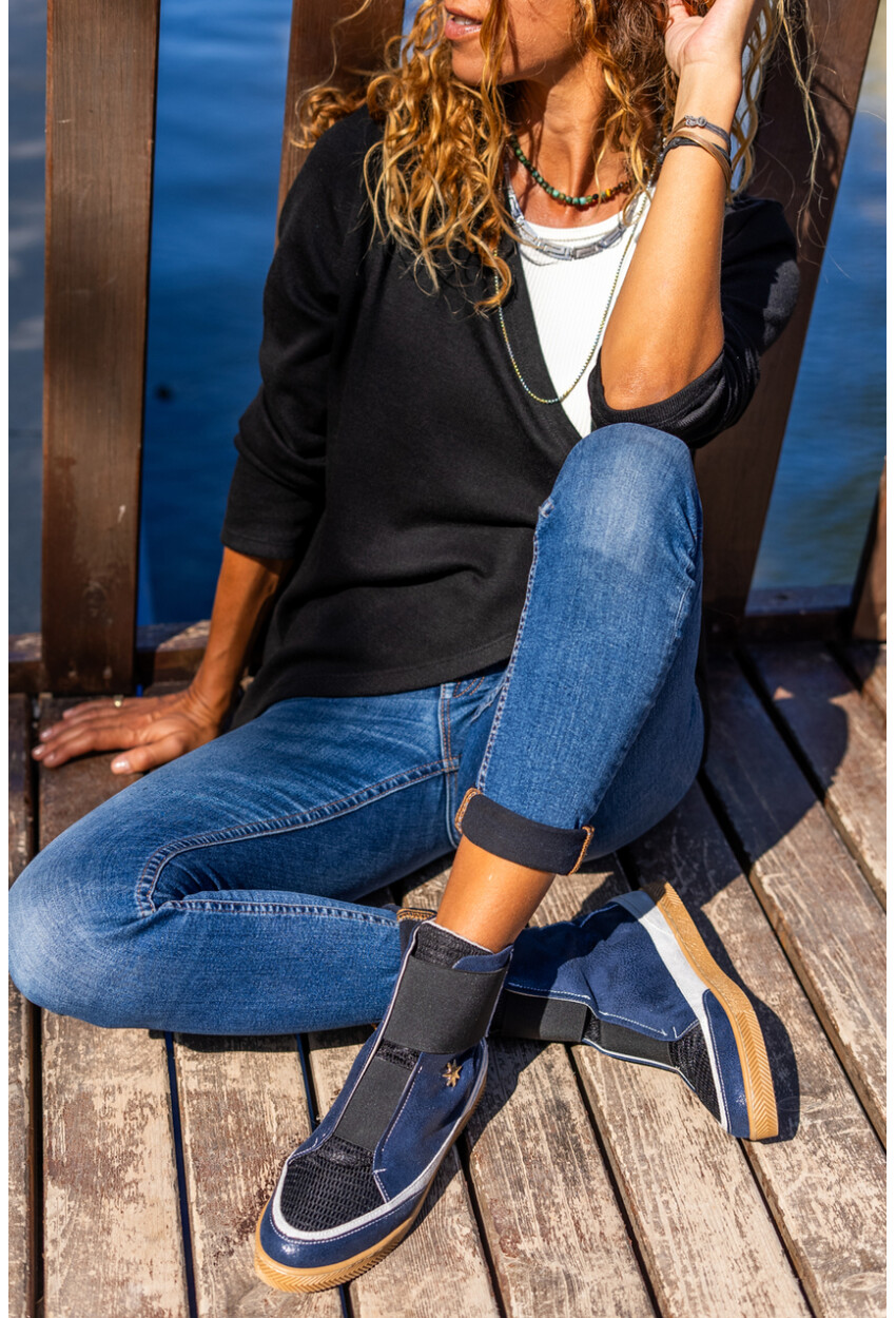 Guki35 Kadın Lacivert-Siyah Günlük Rahat Vegan Cool High Top Sneaker Gk-Puppis042