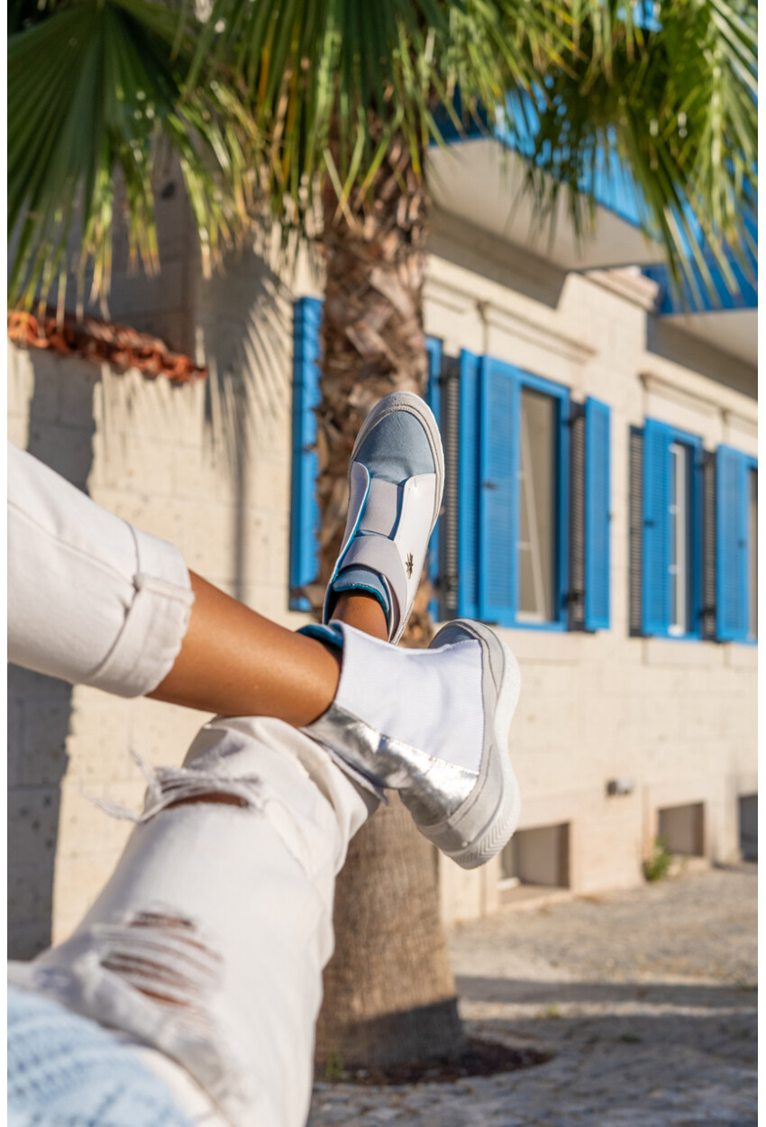 Guki35 Kadın Mavi-Beyaz Günlük Rahat Vegan Myself High Top Sneaker Gk-Puppis043