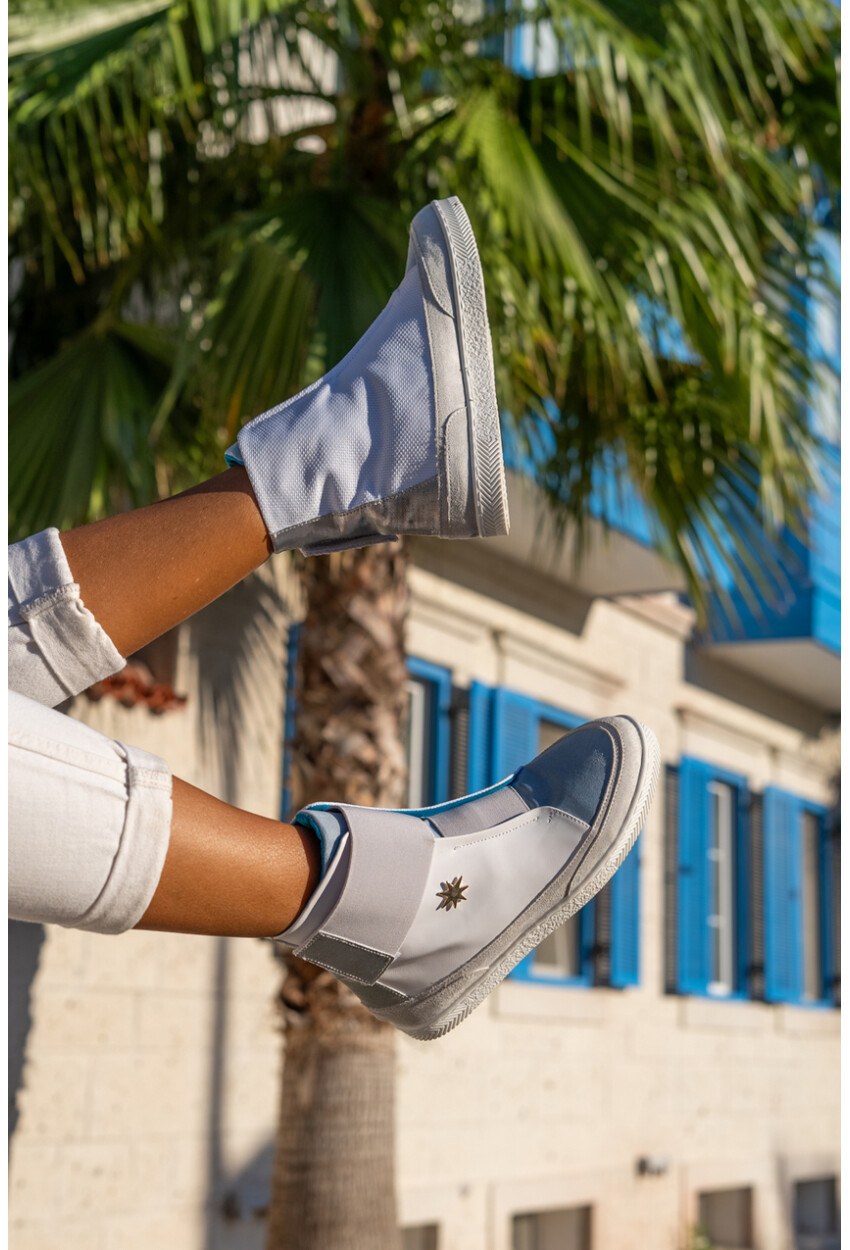 Guki35 Kadın Mavi-Beyaz Günlük Rahat Vegan Myself High Top Sneaker Gk-Puppis043