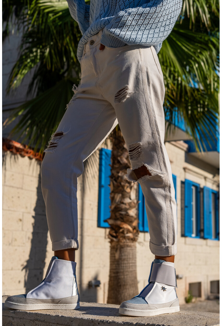 Guki35 Kadın Mavi-Beyaz Günlük Rahat Vegan Myself High Top Sneaker Gk-Puppis043