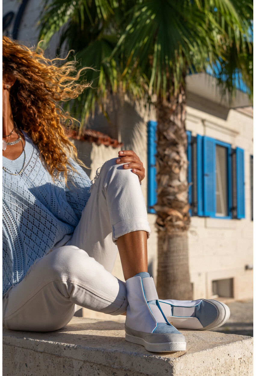 Guki35 Kadın Mavi-Beyaz Günlük Rahat Vegan Myself High Top Sneaker Gk-Puppis043