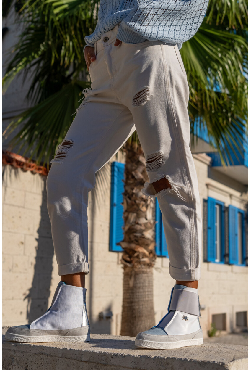 Guki35 Kadın Mavi-Beyaz Günlük Rahat Vegan Myself High Top Sneaker Gk-Puppis043