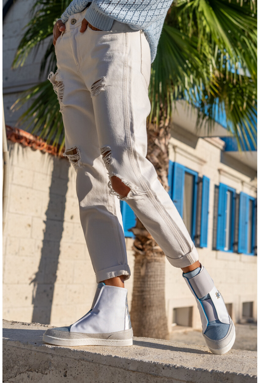 Guki35 Kadın Mavi-Beyaz Günlük Rahat Vegan Myself High Top Sneaker Gk-Puppis043