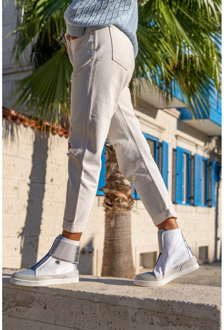 Guki35 Kadın Mavi-Beyaz Günlük Rahat Vegan Myself High Top Sneaker Gk-Puppis043