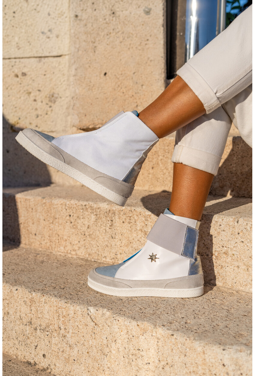 Guki35 Kadın Mavi-Beyaz Günlük Rahat Vegan Myself High Top Sneaker Gk-Puppis043