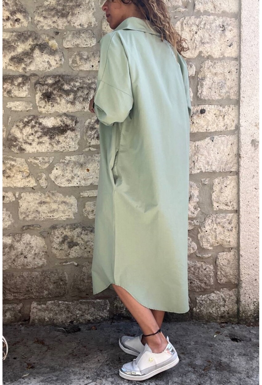 Kadın Mint Poplin Uzun Cepli Gömlek Elbise BST700-3555