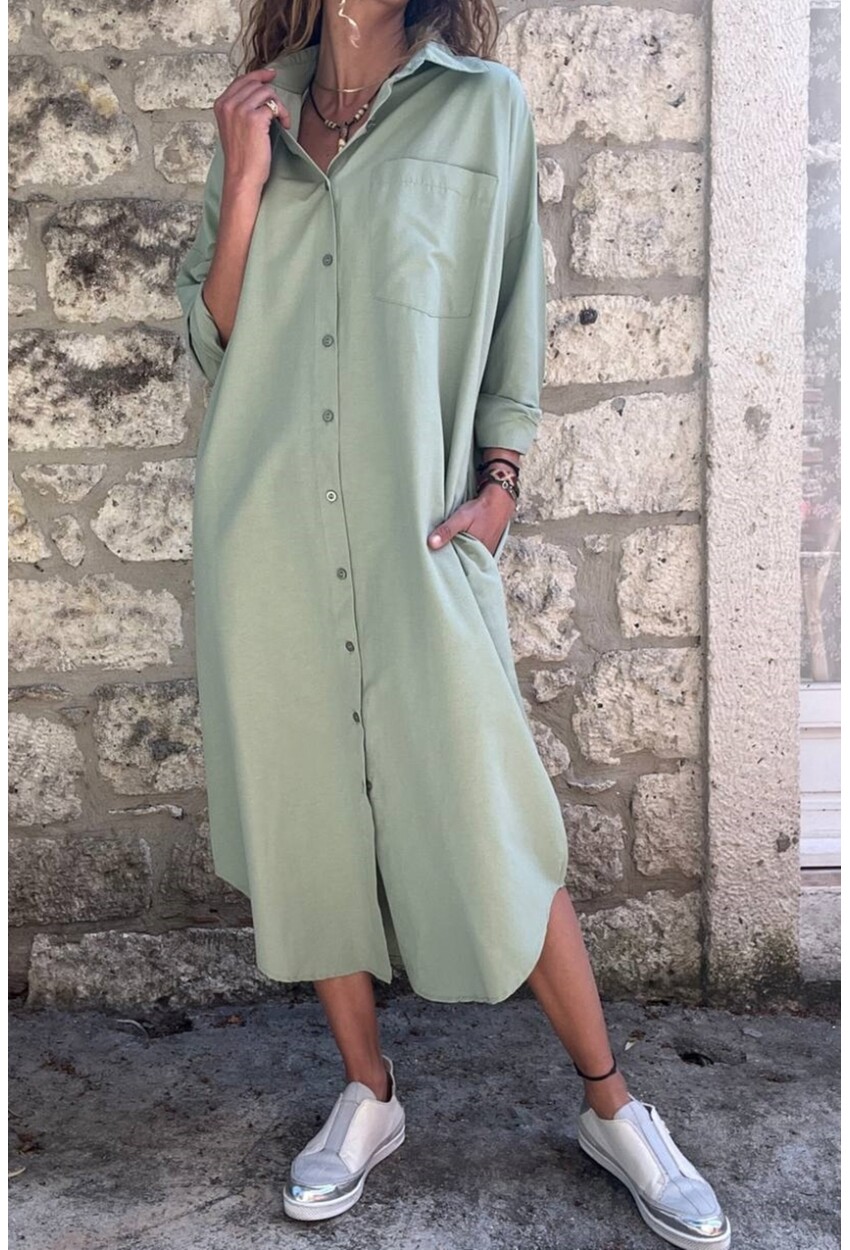 Kadın Mint Poplin Uzun Cepli Gömlek Elbise BST700-3555