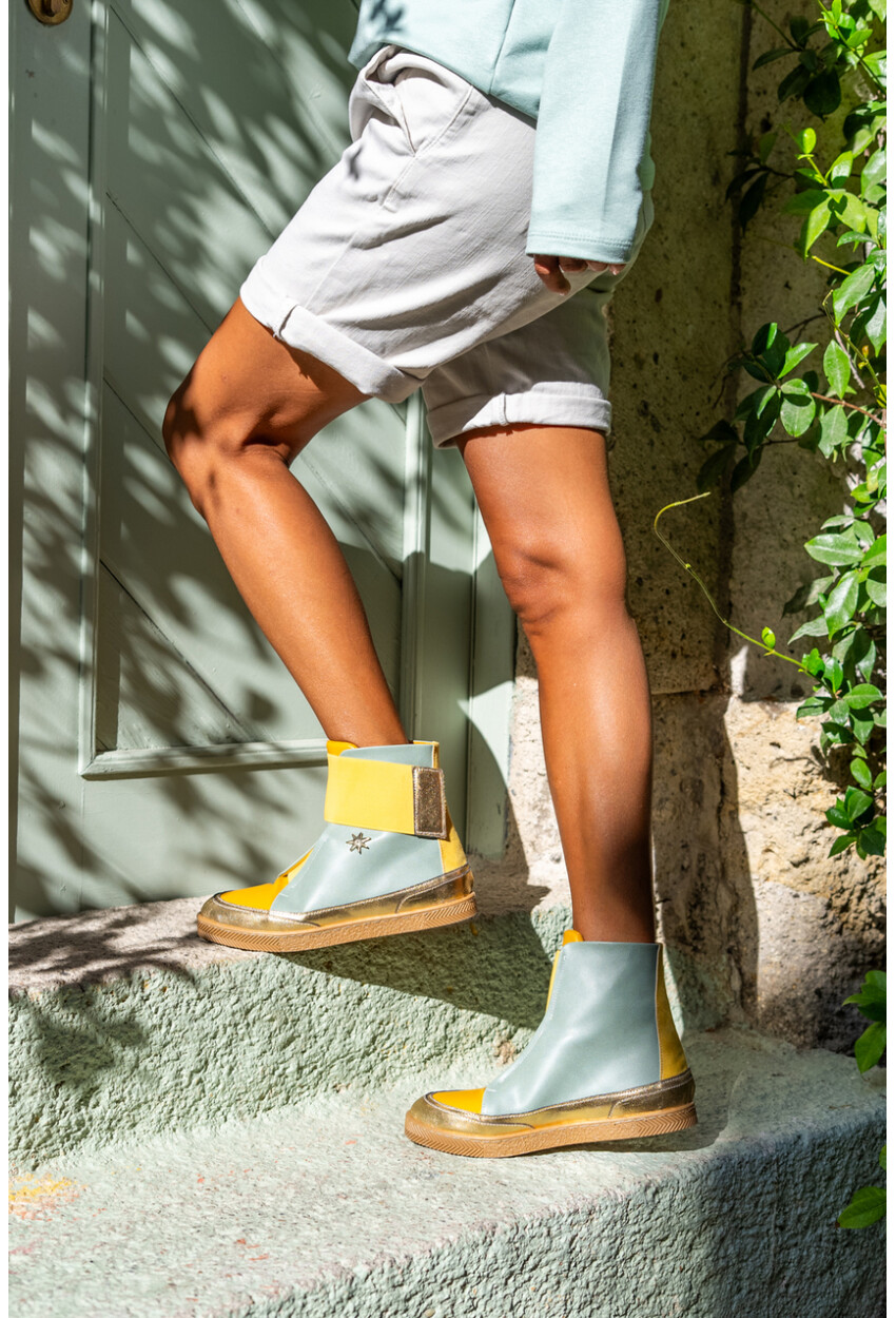 Guki35 Kadın Mint-Sarı Günlük Rahat Vegan Happy High Top Sneaker Gk-Puppis044