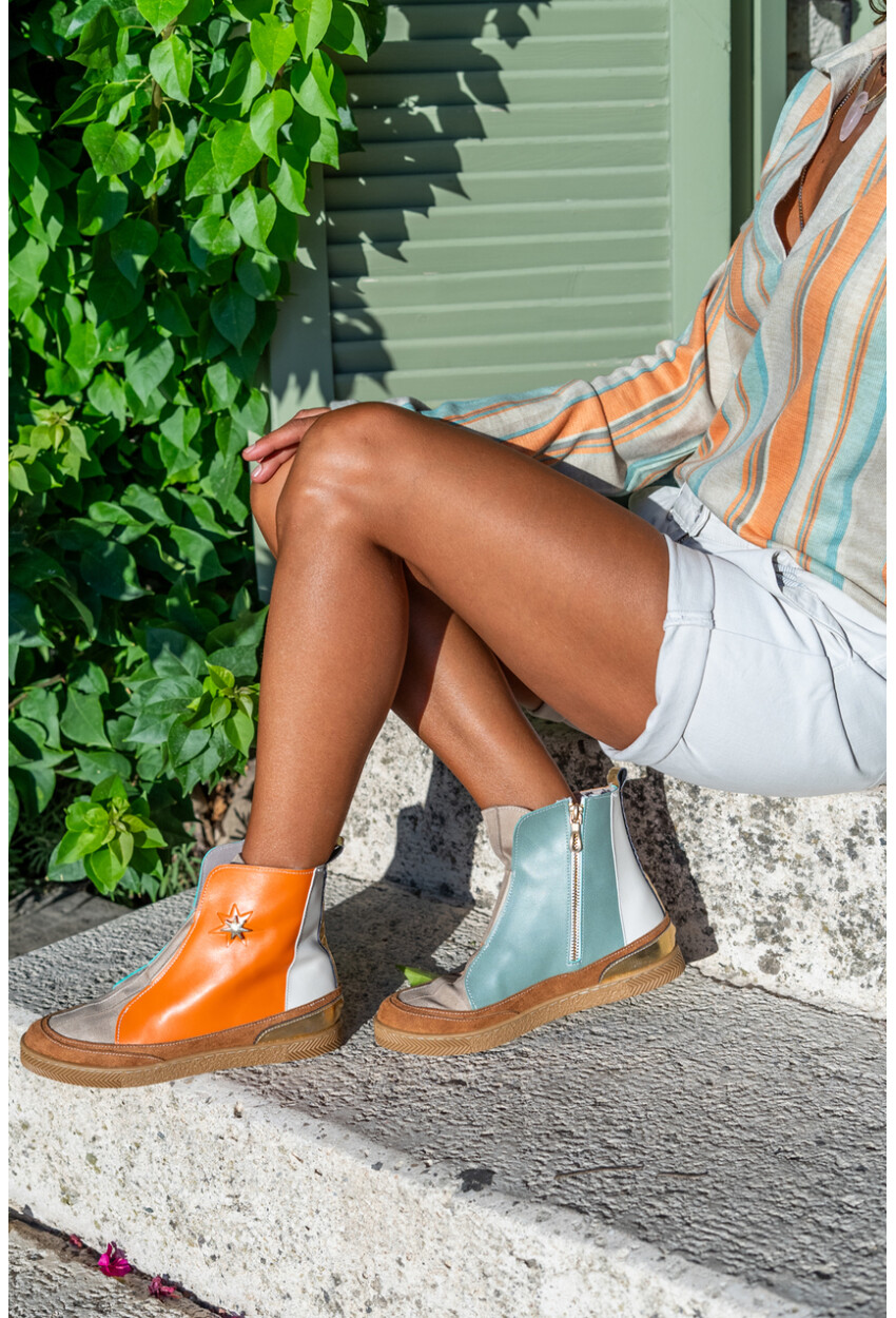 Guki35 Kadın Mint-Turuncu Günlük Rahat Vegan Passionate High Top Sneaker Gk-Earendel065