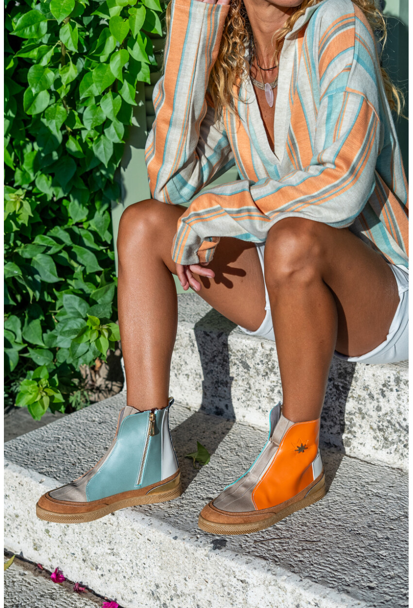 Guki35 Kadın Mint-Turuncu Günlük Rahat Vegan Passionate High Top Sneaker Gk-Earendel065