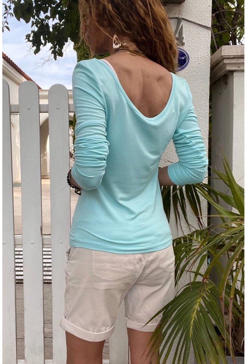 Kadın Mint U Yaka Yumuşak Dokulu Basic Bluz BST700-3580