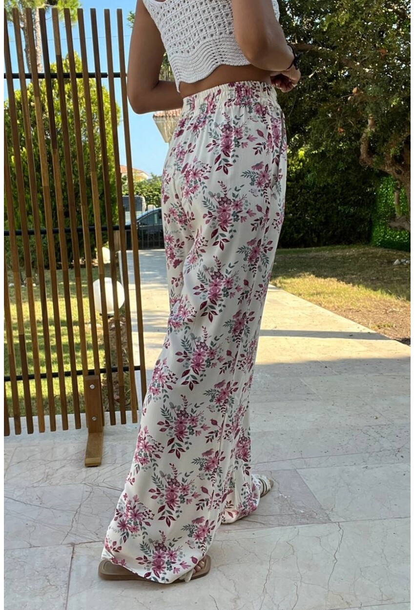 Kadın Pembe Beli Lastikli Cepli Desenli Bol Kesim Pantolon BST700-3644